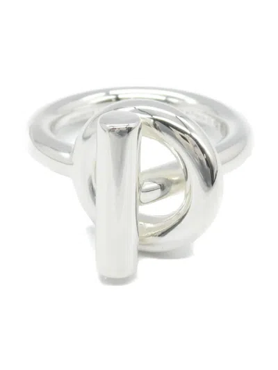 Pre-owned Hermes 2022 Echappe Mm Ring In Silver