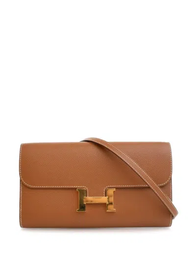 Pre-owned Hermes 2022 Epsom Constance Long To Go Wallet Crossbody Bag In Brown