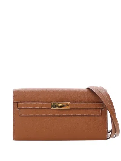 Pre-owned Hermes 2022 Epsom Kelly To Go Wallet Crossbody Bag In Brown