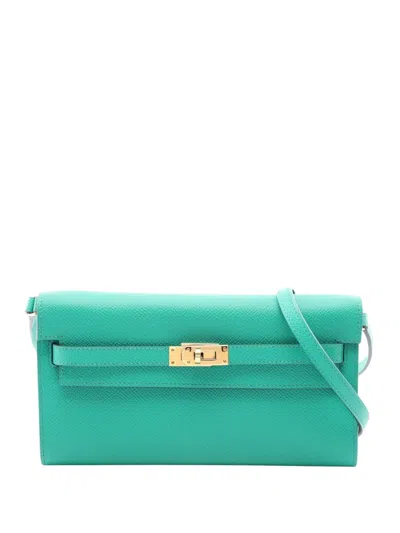 Pre-owned Hermes 2022 Epsom Kelly To Go Wallet Crossbody Bag In Green