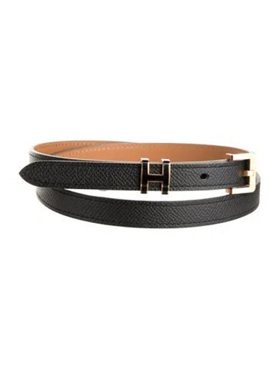 Pre-owned Hermes 2022 Epsom Leather H Belt In Black