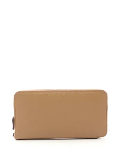 Pre-owned Hermes 2022 Epsom Silk Azap Zip Wallet Long Wallets In Brown