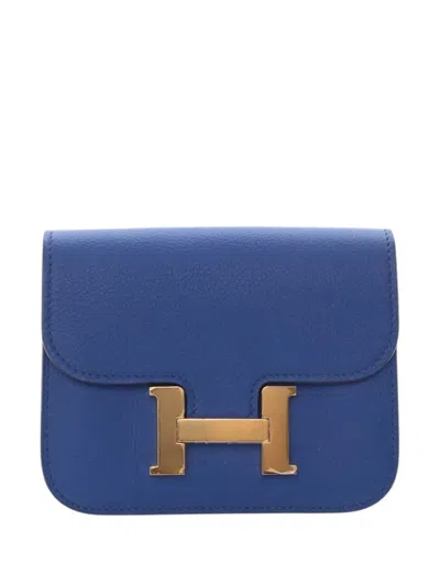 Pre-owned Hermes 2022 Evercolor Constance Slim Wallet Small Wallets In Blue