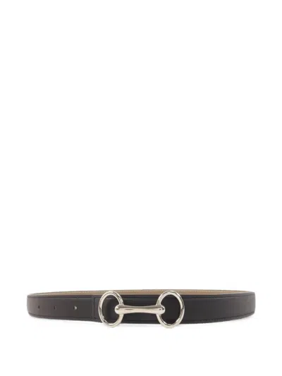 Pre-owned Hermes 2022 Horsebit Reversible Belt In Black