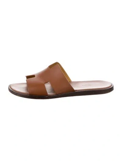 Pre-owned Hermes 2022 Izmir Slides In Brown