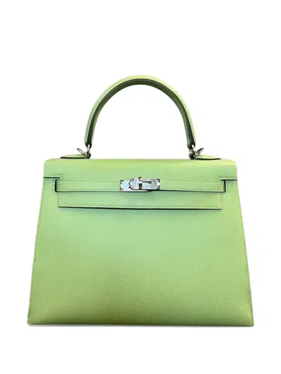 Pre-owned Hermes 2022 Kelly 25 Sellier Tote Bag In Green