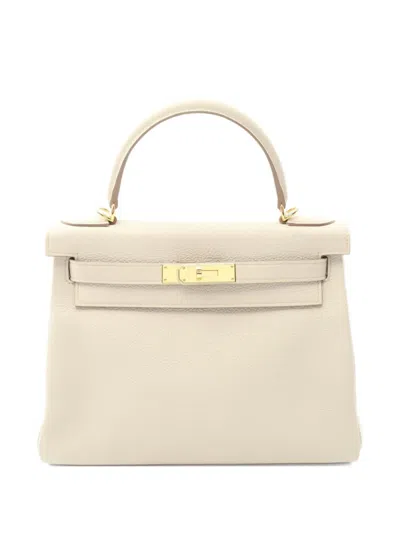 Pre-owned Hermes 2022 Kelly 28 Togo Leather Handbag In Neutral
