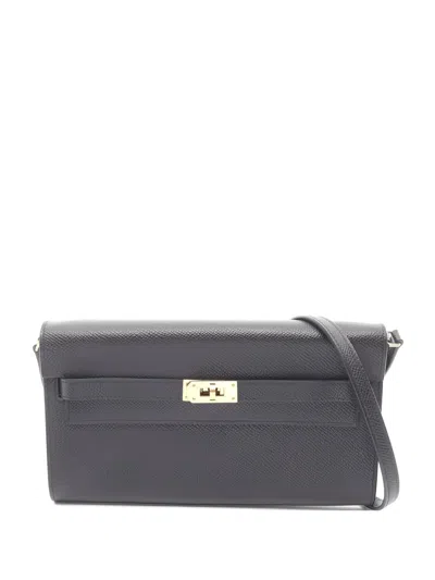 Pre-owned Hermes 2022 Kelly Classique To Go Grained Leather Bag In Black