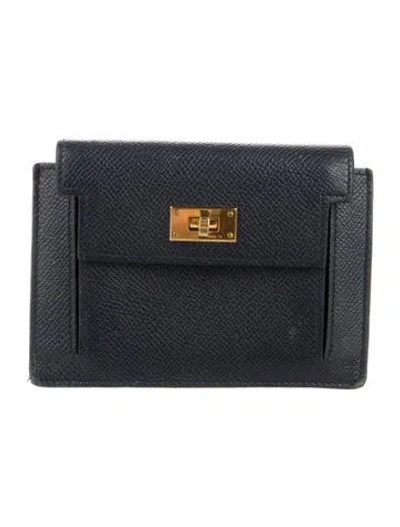 Pre-owned Hermes 2022 Kelly Pocket Compact Wallet In Blue