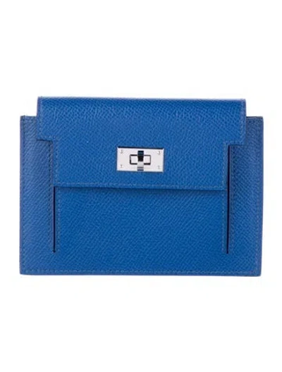 Pre-owned Hermes 2022 Kelly Pocket Compact Wallet In Blue