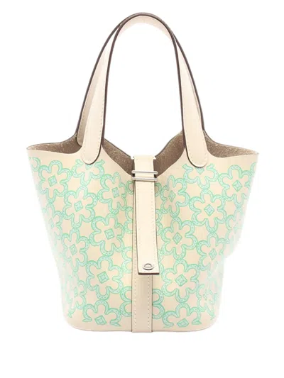 Pre-owned Hermes 2022 Micro Swift Lucky Daisy Picotin Lock 14 Handbag In White