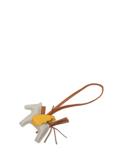 Pre-owned Hermes 2022 Milo Lambskin And Swift Grigri Rodeo Pegase Bag Charm Pm Key Chain In Brown