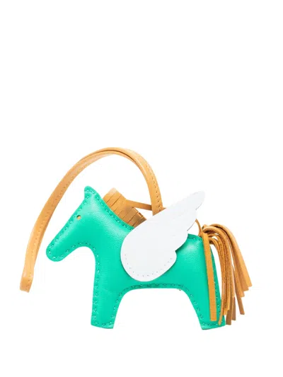Pre-owned Hermes 2022 Milo Lambskin And Swift Grigri Rodeo Pegase Bag Charm Pm Key Chain In Green