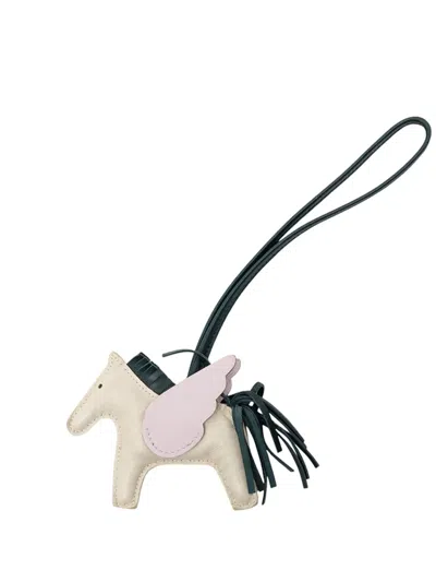 Pre-owned Hermes 2022 Milo Lambskin And Swift Grigri Rodeo Pegase Bag Charm Pm Key Chain In Pink