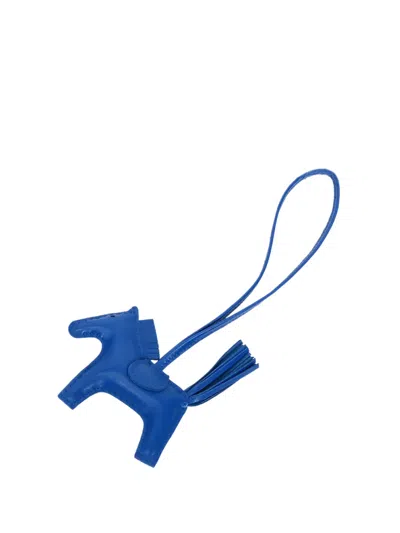 Pre-owned Hermes 2022 Milo Lambskin Grigri Rodeo Bag Charm Pm Key Chain In Blue