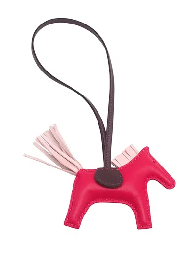 Pre-owned Hermes 2022 Milo Lambskin Grigri Rodeo Bag Charm Pm Key Chain In Pink