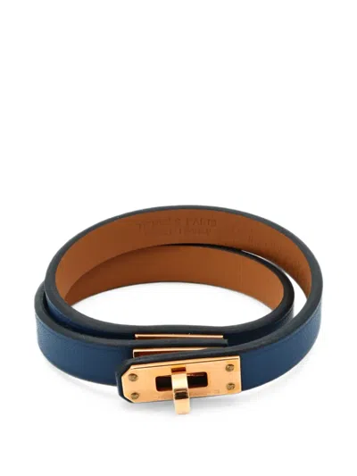 Pre-owned Hermes 2022 Mini Kelly Double Tour Bracelet In Gold