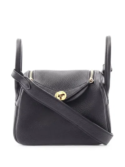 Pre-owned Hermes 2022 Mini Lindy Clemence Leather Shoulder Bag In Black