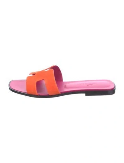 Pre-owned Hermes 2022 Oran Slides In Pink