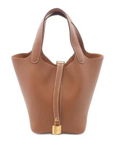 Pre-owned Hermes 2022 Picotan Lock Pm Clemence Tote Bag In Brown
