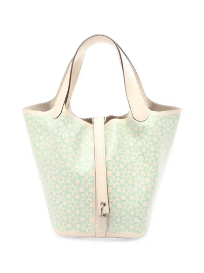 Pre-owned Hermes 2022 Picotin Lock Lucky Daisy Handbag In Neutrals