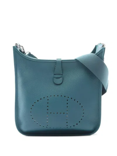 Pre-owned Hermes 2022 Pm Evelyn 3 Trois Perforated Crossbody Bag In Blue