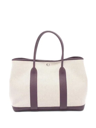 Pre-owned Hermes 2022 Pm Garden Party Leather-trim Tote Bag In Neutral
