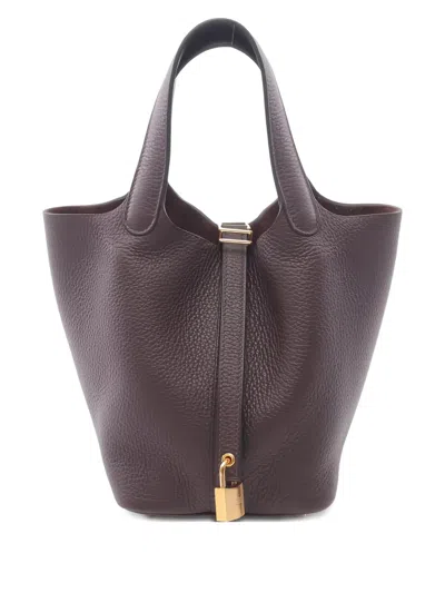 Pre-owned Hermes 2022 Pm Picotin Lock Clemence Tote Bag In Red