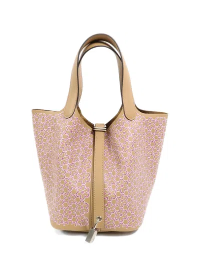 Pre-owned Hermes 2022 Pm Picotin Luck Daisy Tote Bag In Neutral
