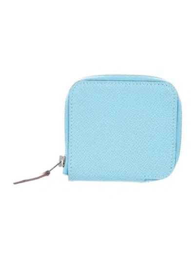 Pre-owned Hermes 2022 Silk'in Coin Purse In Blue