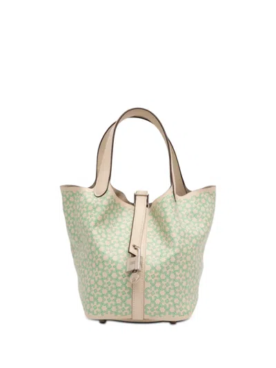 Pre-owned Hermes 2022 Swift Lucky Daisy Picotin Lock 18 Handbag In White