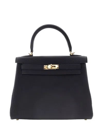Pre-owned Hermes 2022 Togo Kelly Ii Retourne 25 Satchel In Black
