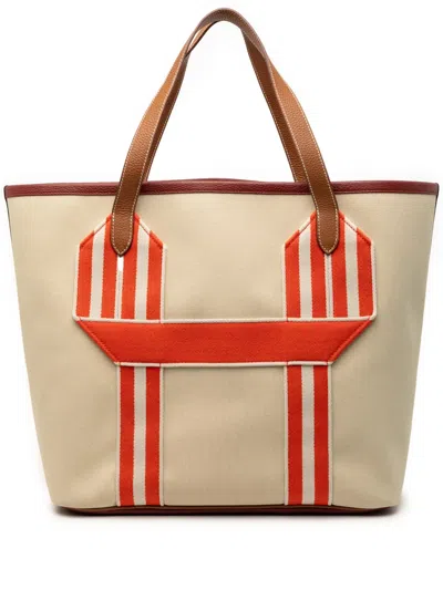 Pre-owned Hermes 2022 Toile And Clemence Pursangle Tote Bag In Neutral