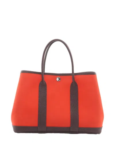 Pre-owned Hermes 2022 Toile And Negonda Garden Party 30 Tote Bag In Red