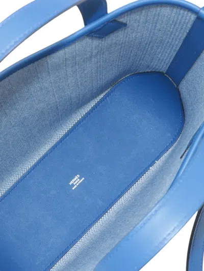 Pre-owned Hermes 2022 Toile And Swift Cabas H En Biais 27 Satchel In Blue