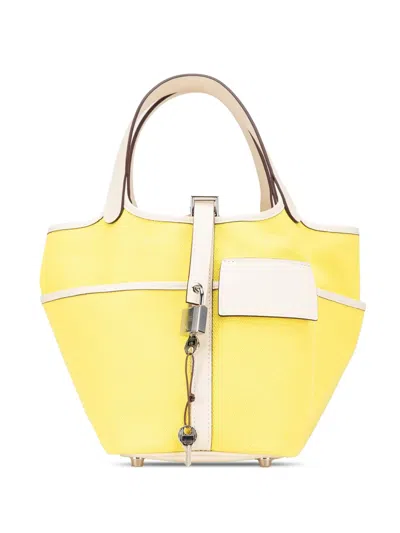 Pre-owned Hermes 2022 Toile Goeland And Swift Cargo Picotin Lock 18 Handbag In White