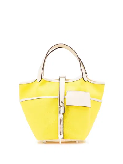 Pre-owned Hermes 2022 Toile Goeland And Swift Cargo Picotin Lock 18 Handbag In White