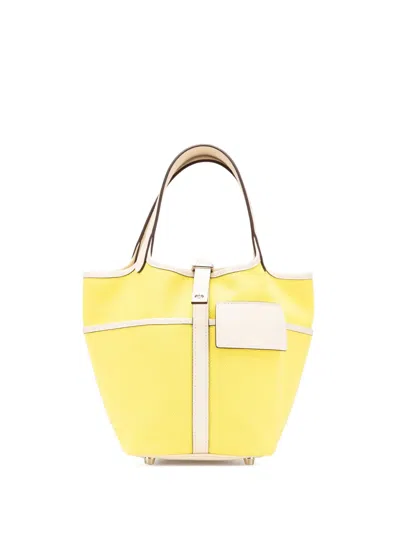Pre-owned Hermes 2022 Toile Goeland And Swift Cargo Picotin Lock 18 Handbag In White