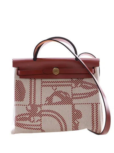 Pre-owned Hermes 2022 Toile H And Vache Hunter Brides De Gala Herbag Zip 31 Satchel In Brown