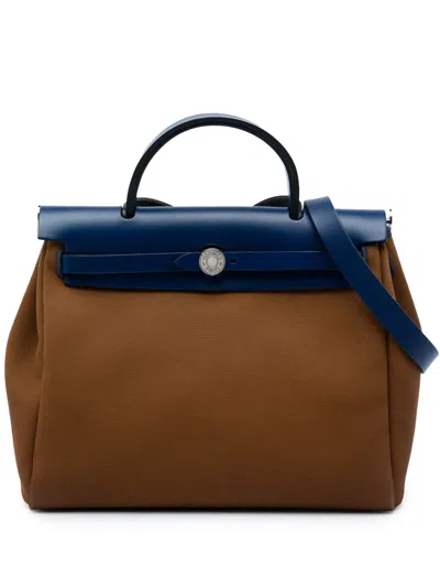 Pre-owned Hermes 2022 Toile Herbag Zip Retourne Verso 31 Satchel In Blue