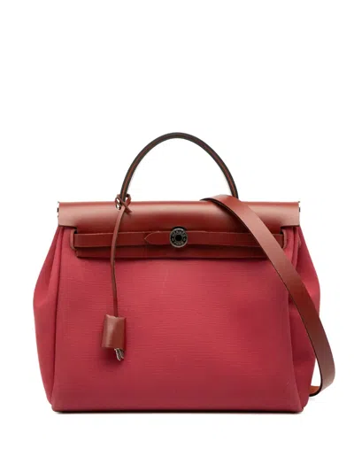 Pre-owned Hermes 2022 Toile Herbag Zip Retourne Verso 31 Satchel In Red