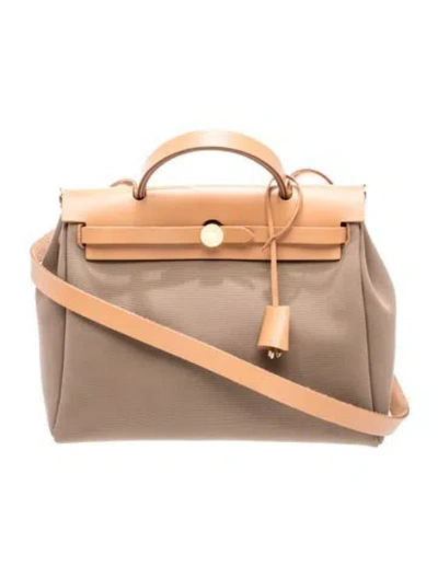 Pre-owned Hermes 2022 Toile Officier & Vache Hunter Herbag Zip 31 W/ Pouch In Brown