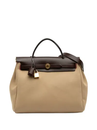 Pre-owned Hermes 2022 Toile Officier Vache Hunter Verso Herbag Zip 31 Satchel In Red