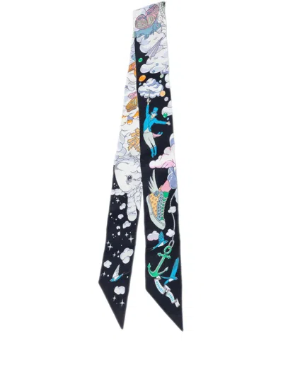 Pre-owned Hermes 2022-2023 Sur Mon Nuage Silk Twilly Scarf Scarves In Black