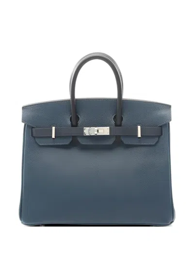 Pre-owned Hermes 2023 25 Birkin Leather Handbag In Blue