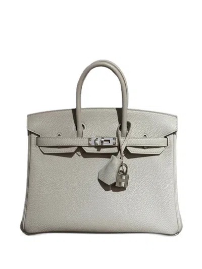 Pre-owned Hermes 2023 25 Birkin Leather Tote Bag In Gray