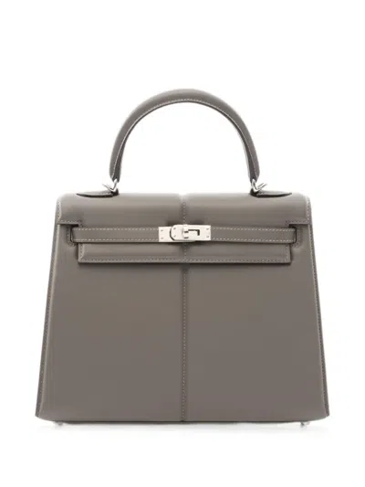 Pre-owned Hermes 2023 25 Kelly Tote Bag In Gray