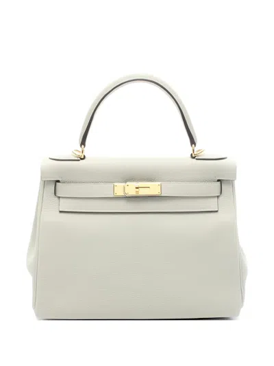 Pre-owned Hermes 2023 28 Kelly Togo Leather Handbag In Gray