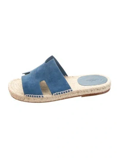 Pre-owned Hermes 2023 Antigua Espadrilles Slides In Blue
