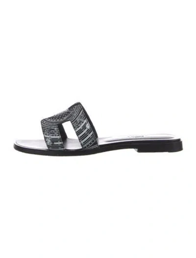 Pre-owned Hermes 2023 Astrologie Bandana Oran Slides In Black